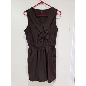 XT brown, mini dress with pockets and ruffle front detail, size large
